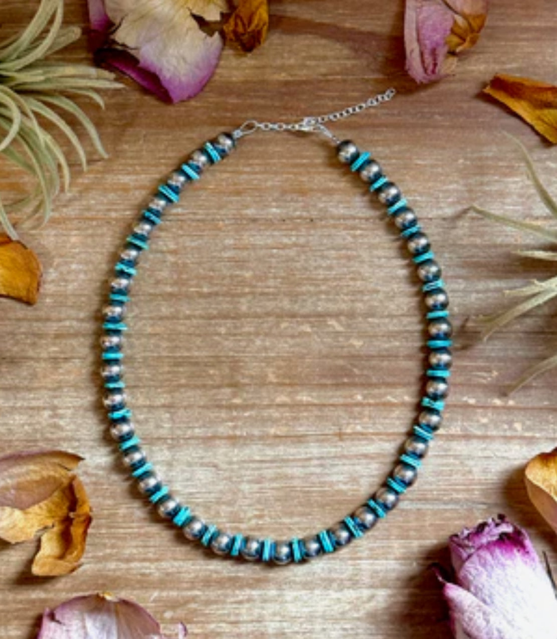 Turquoise Blue Rondelle Necklace 15” 8 and 10mm