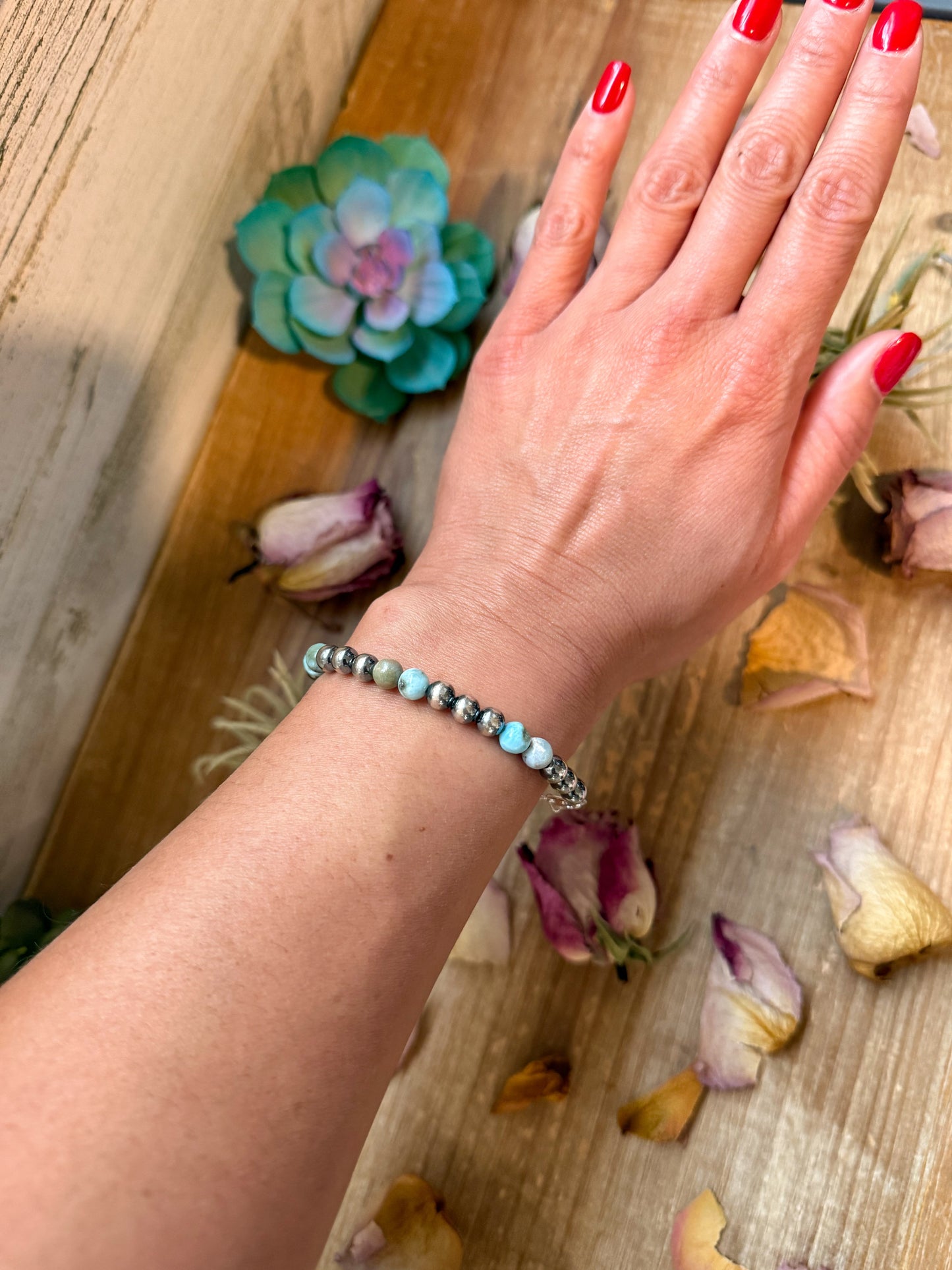 Sterling Silver & Larimar Bracelet – 6 mm Beads