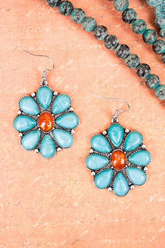 Glasgow Turquoise and Orange Concho Earrings